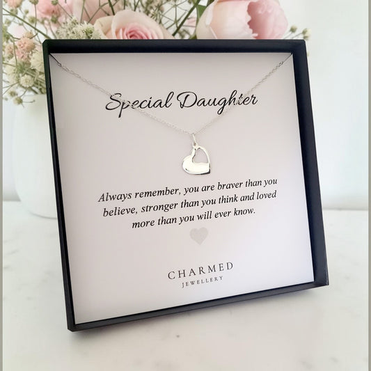 Daughter Cut Out Heart Necklace in Sterling Silver 925 | Personalised Jewellery Gift