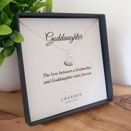 Goddaughter Cut Out Heart Necklace in Sterling Silver 925 | Personalised Jewellery Gift