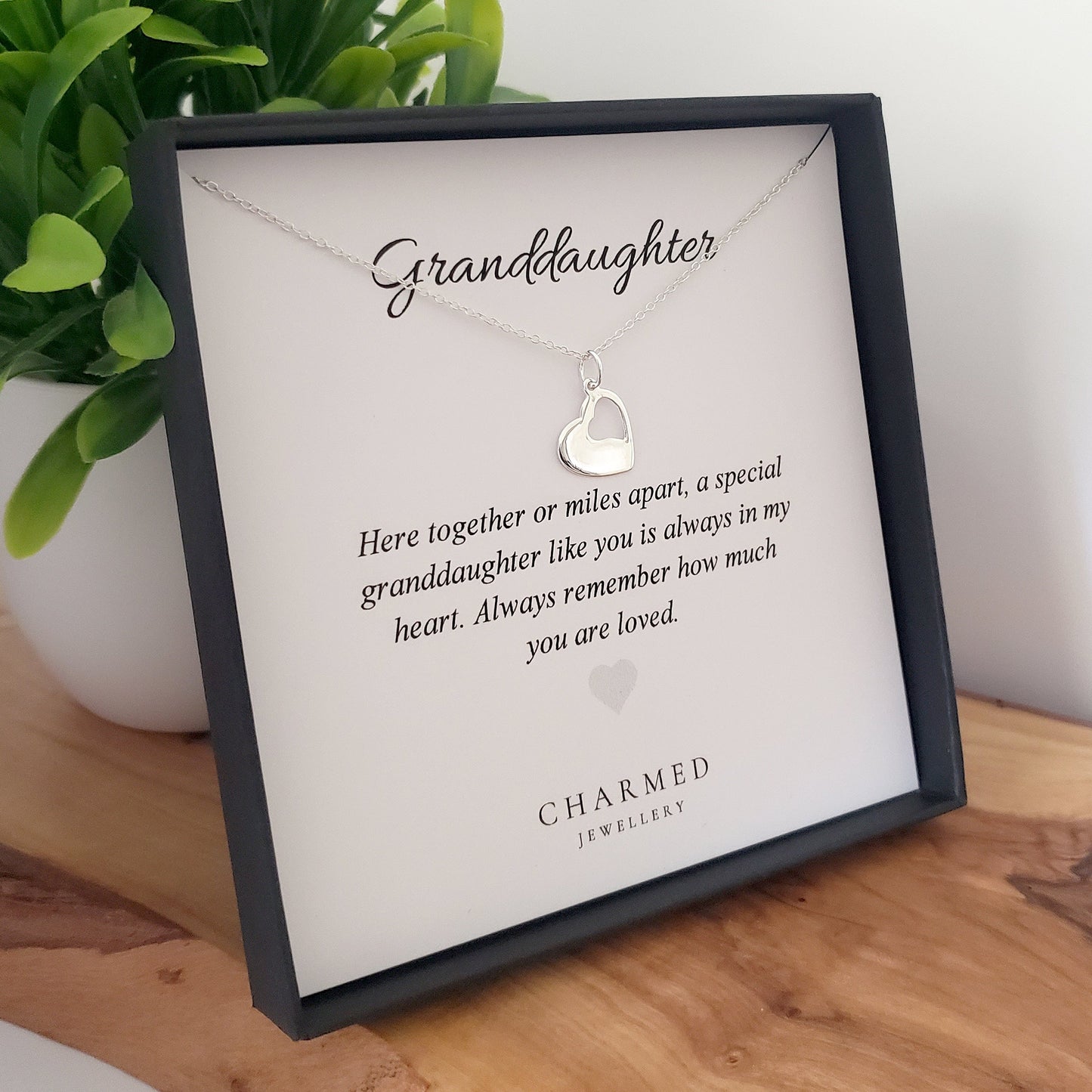 Granddaughter Cut Out Heart Necklace in Sterling Silver 925 | Personalised Jewellery Gift