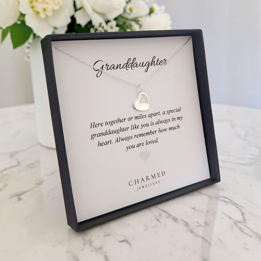 Granddaughter Cut Out Heart Necklace in Sterling Silver 925 | Personalised Jewellery Gift