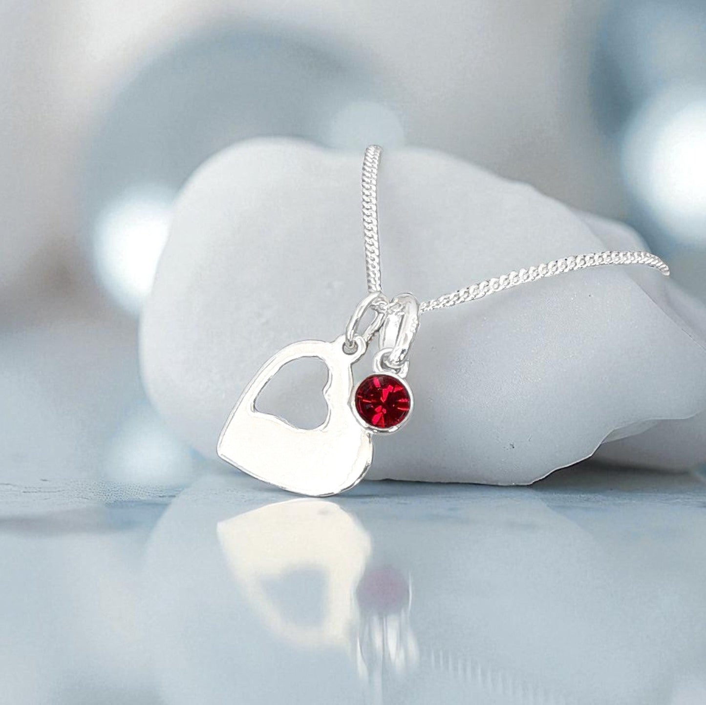 Cut Out Heart Birthstone Necklace 925 Sterling Silver – Personalised Jewellery Gift