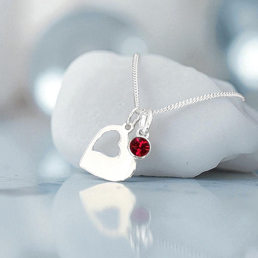 Cut Out Heart Birthstone Necklace 925 Sterling Silver – Personalised Jewellery Gift
