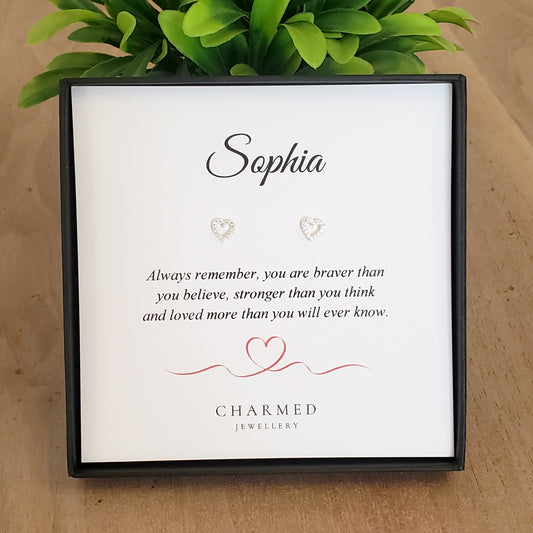 CZ Cluster Heart Stud Earrings in Sterling Silver 925 | Personalised Jewellery Gift