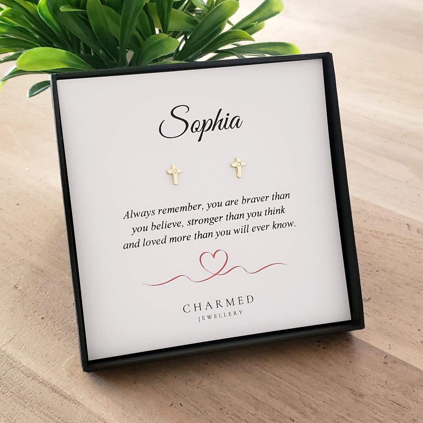 Gold CZ Cross Stud Earrings in Sterling Silver 925 | Personalised Jewellery Gift