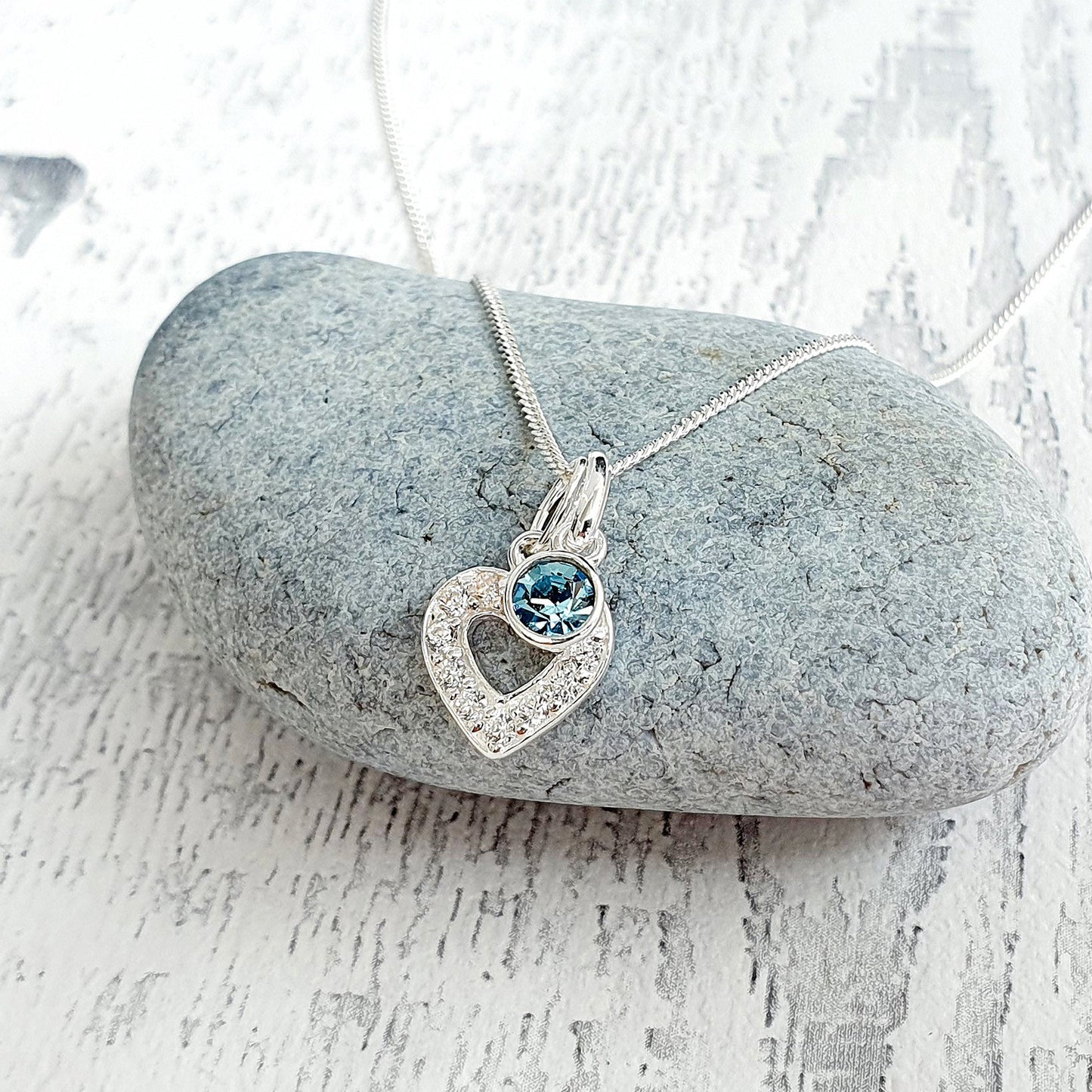 Sister Gift, Cubic Zirconia Heart Necklace with Birthstone in Sterling Silver 925, Personalised Jewellery Gift