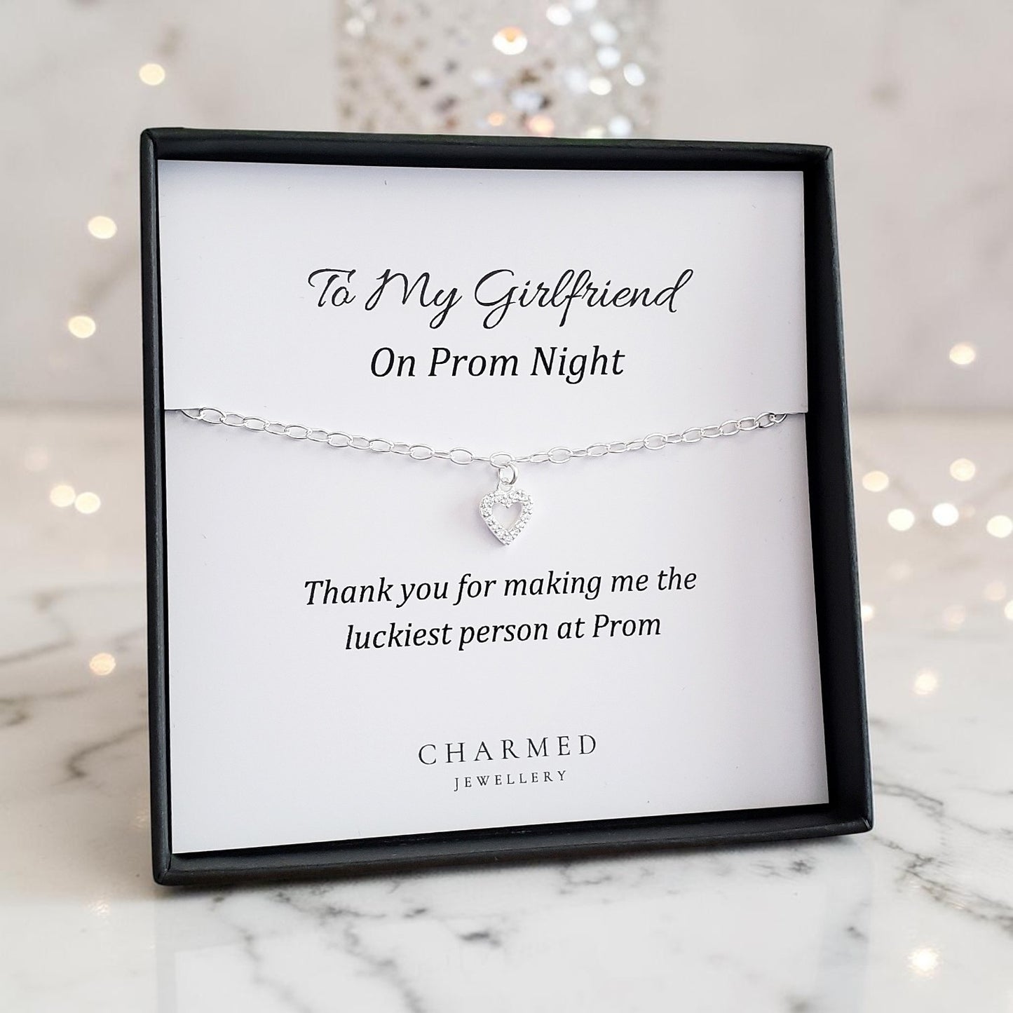 Girlfriend Prom Gift | CZ Heart Bracelet in Sterling Silver 925 | Personalised Jewellery Gift