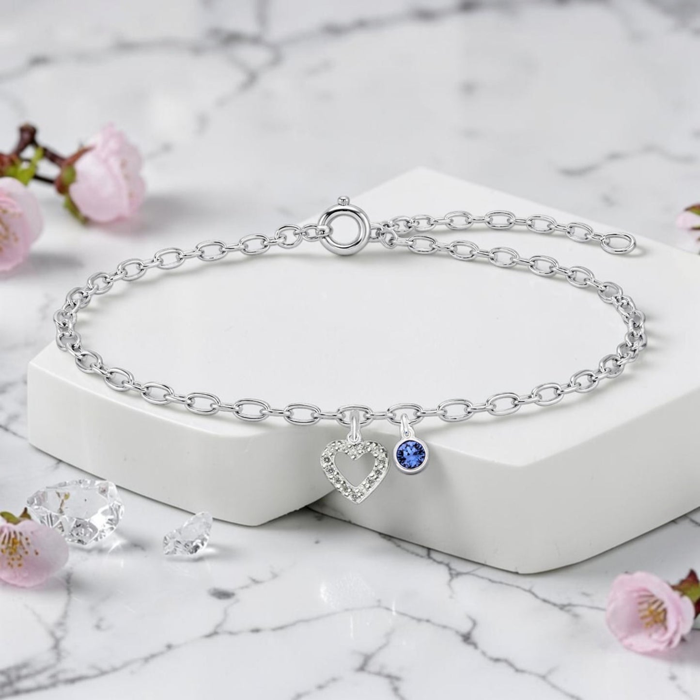 Mum CZ Heart Bracelet with Birthstone in Sterling Silver 925 | Personalised Jewellery Gift