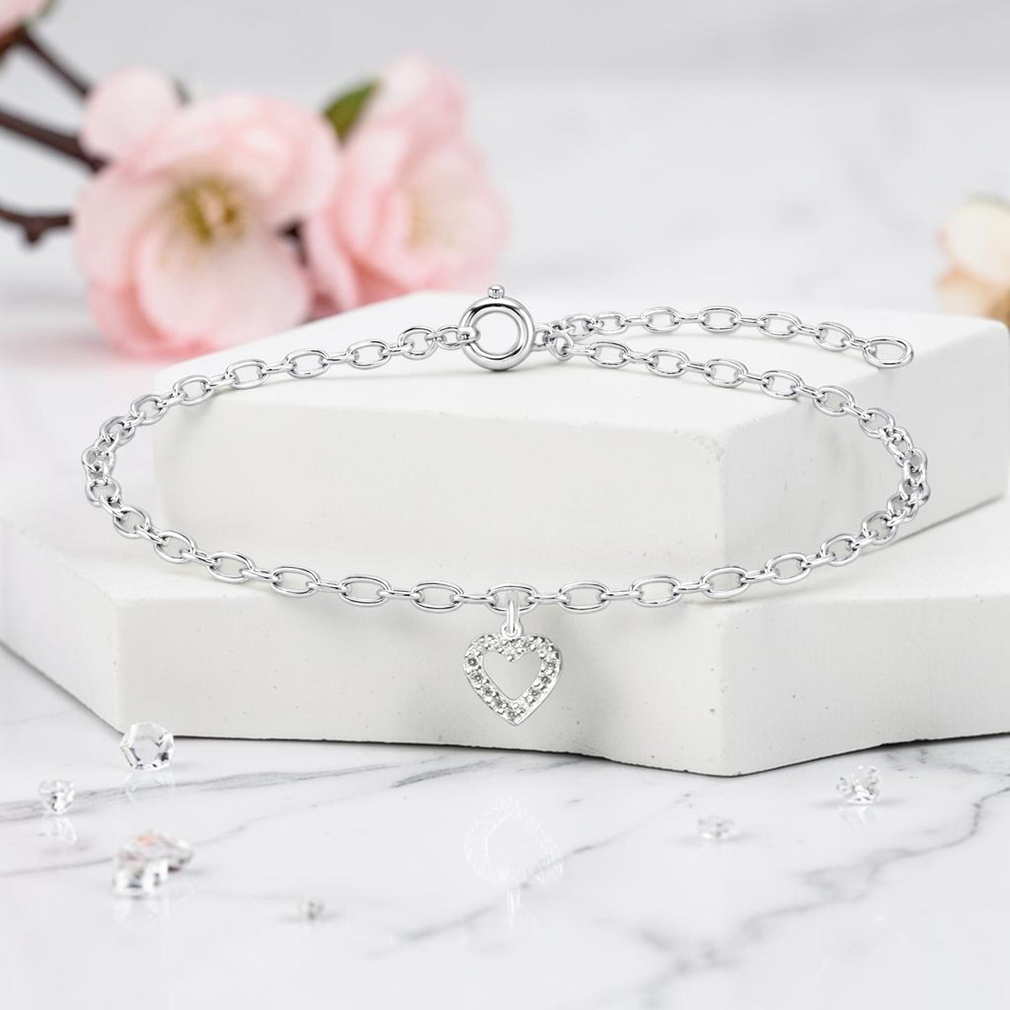 CZ Heart Bracelet | Sterling Silver 925 | Elegant Jewellery Gift