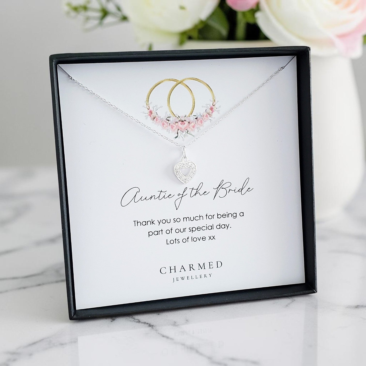 Auntie of the Bride Gift | Heart Necklace with Cubic Zirconia 925 Sterling Silver | Personalised Jewellery
