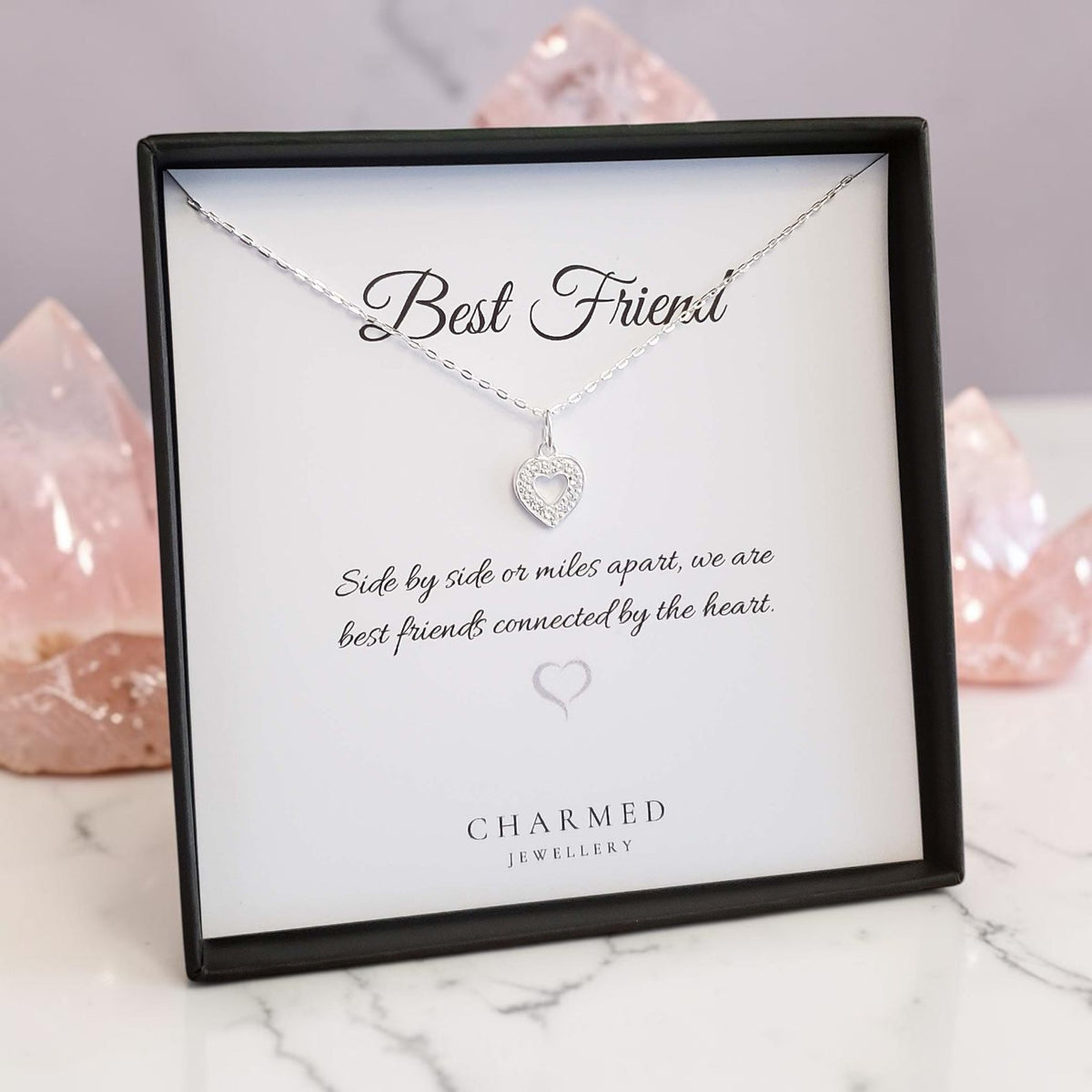 Best Friend CZ Heart Necklace | Sterling Silver 925 | Personalised Jewellery Gift