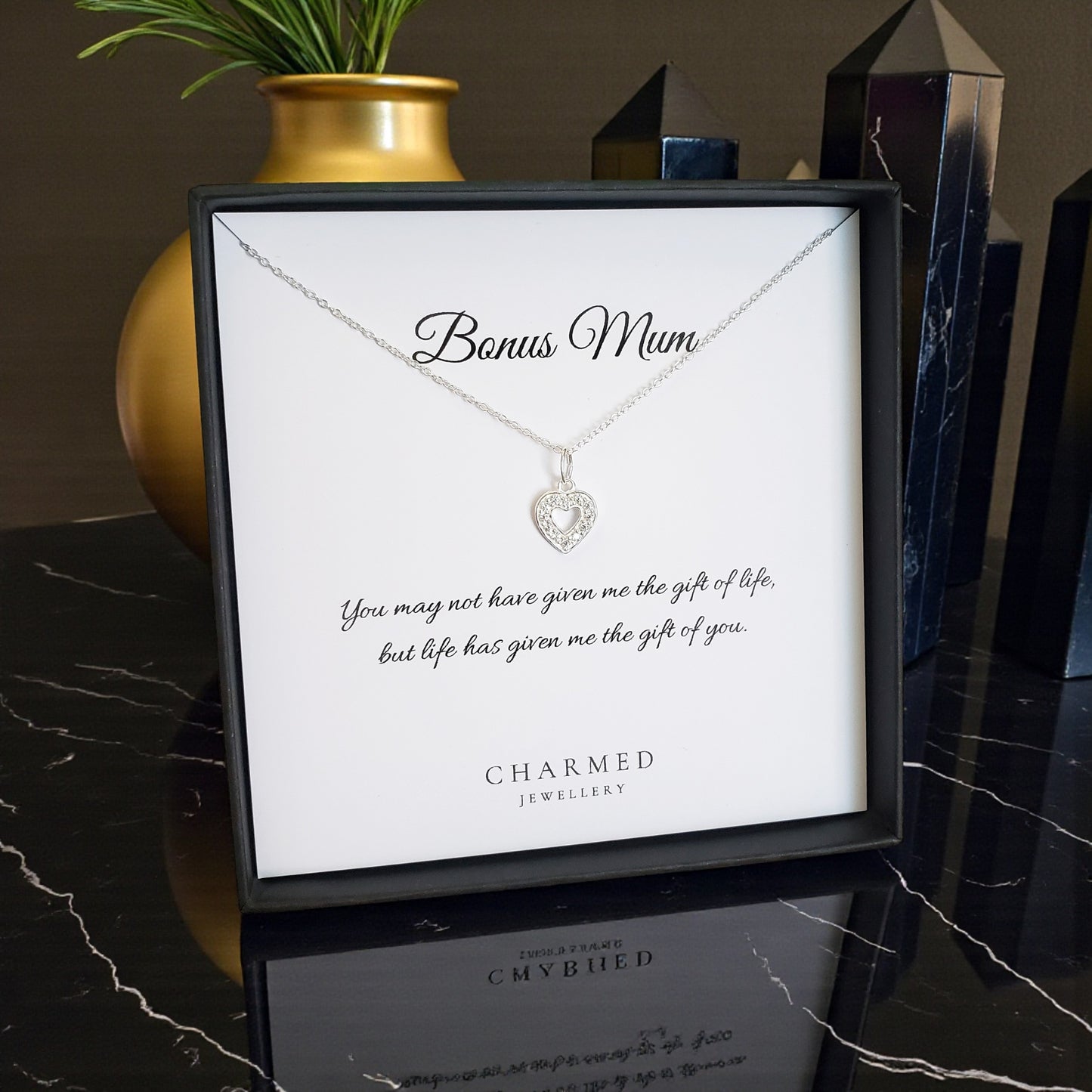 Bonus Mum CZ Heart Necklace | Sterling Silver 925 | Personalised Jewellery Gift