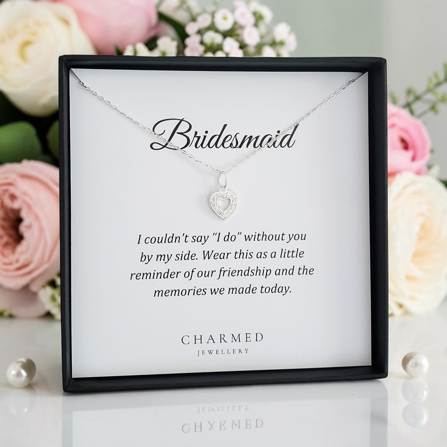 Bridesmaid Gift, CZ Heart Necklace in Sterling Silver 925 | Personalised Jewellery Gift