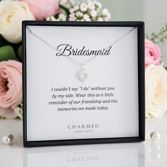 Bridesmaid Gift, CZ Heart Necklace in Sterling Silver 925 | Personalised Jewellery Gift