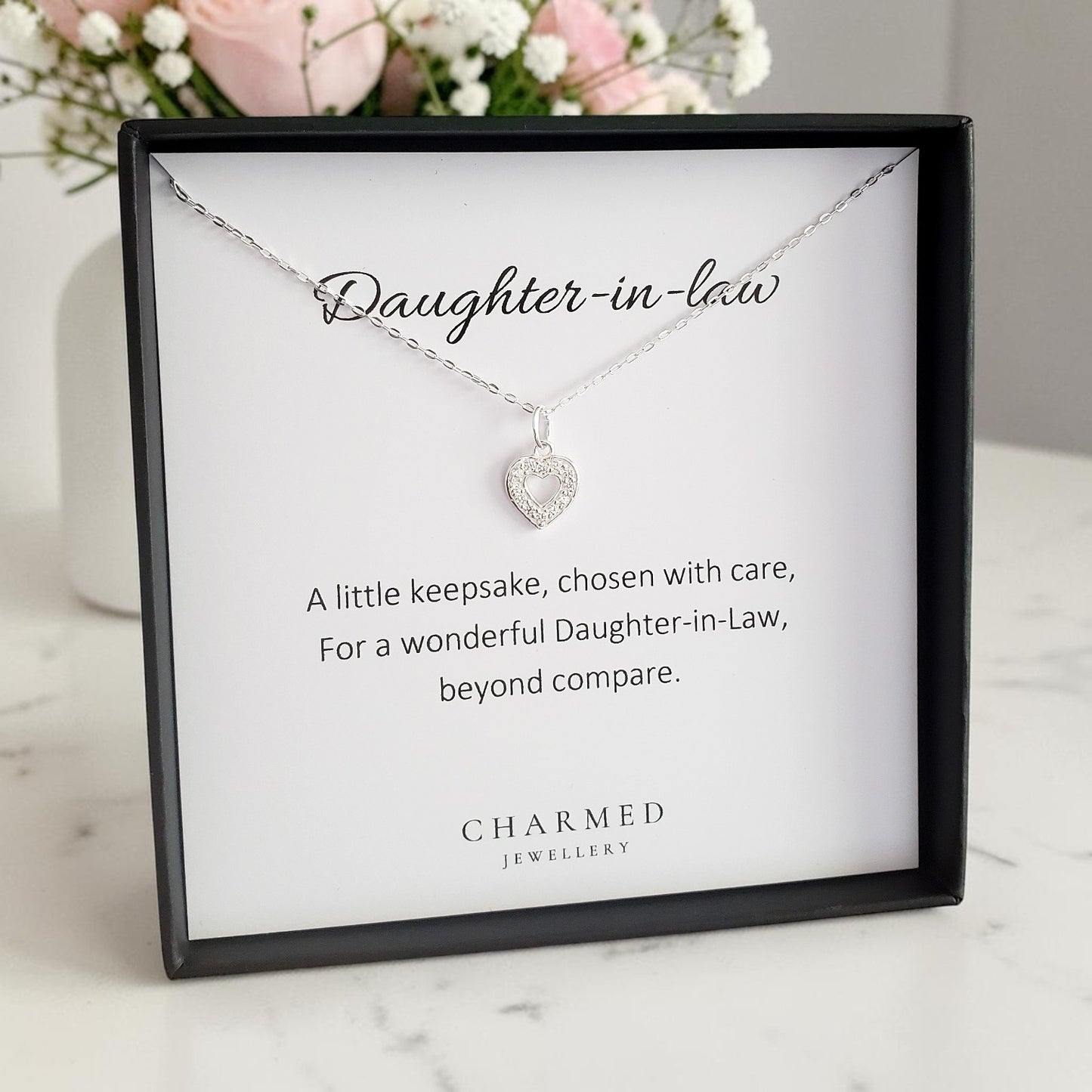 Daughter-in-Law CZ Heart Necklace | Sterling Silver 925 | Personalised Jewellery Gift