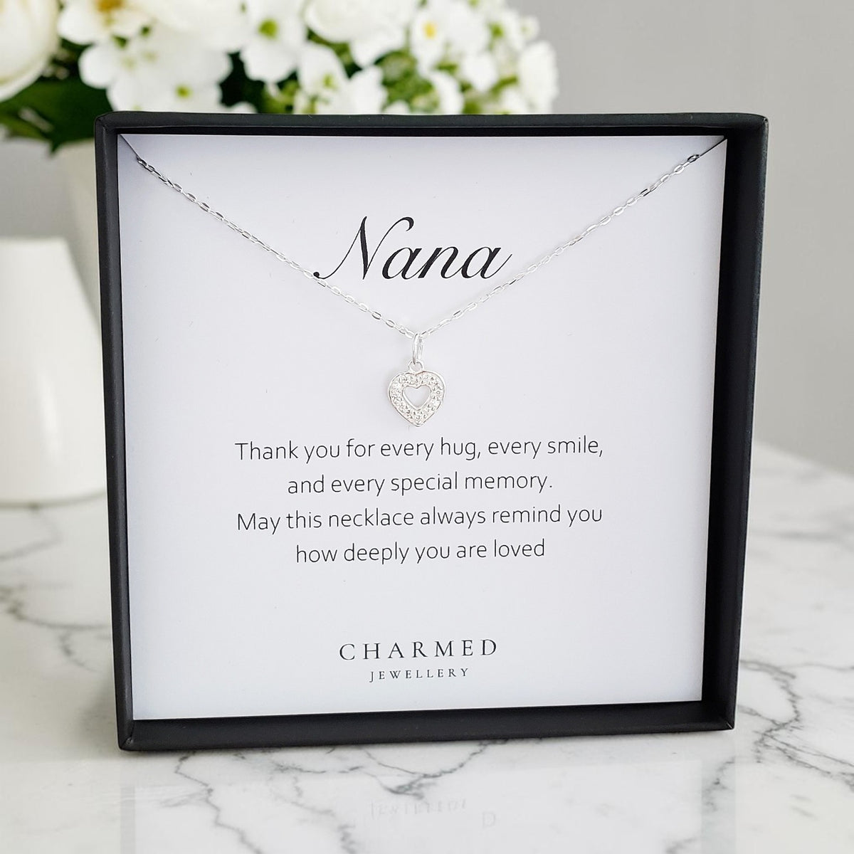 Nana CZ Heart Necklace in Sterling Silver 925 | Personalised Jewellery Gift