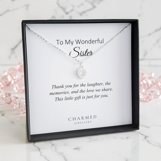 Sister Gift | Heart Necklace with Cubic Zirconia in Sterling Silver 925 | Personalised Jewellery