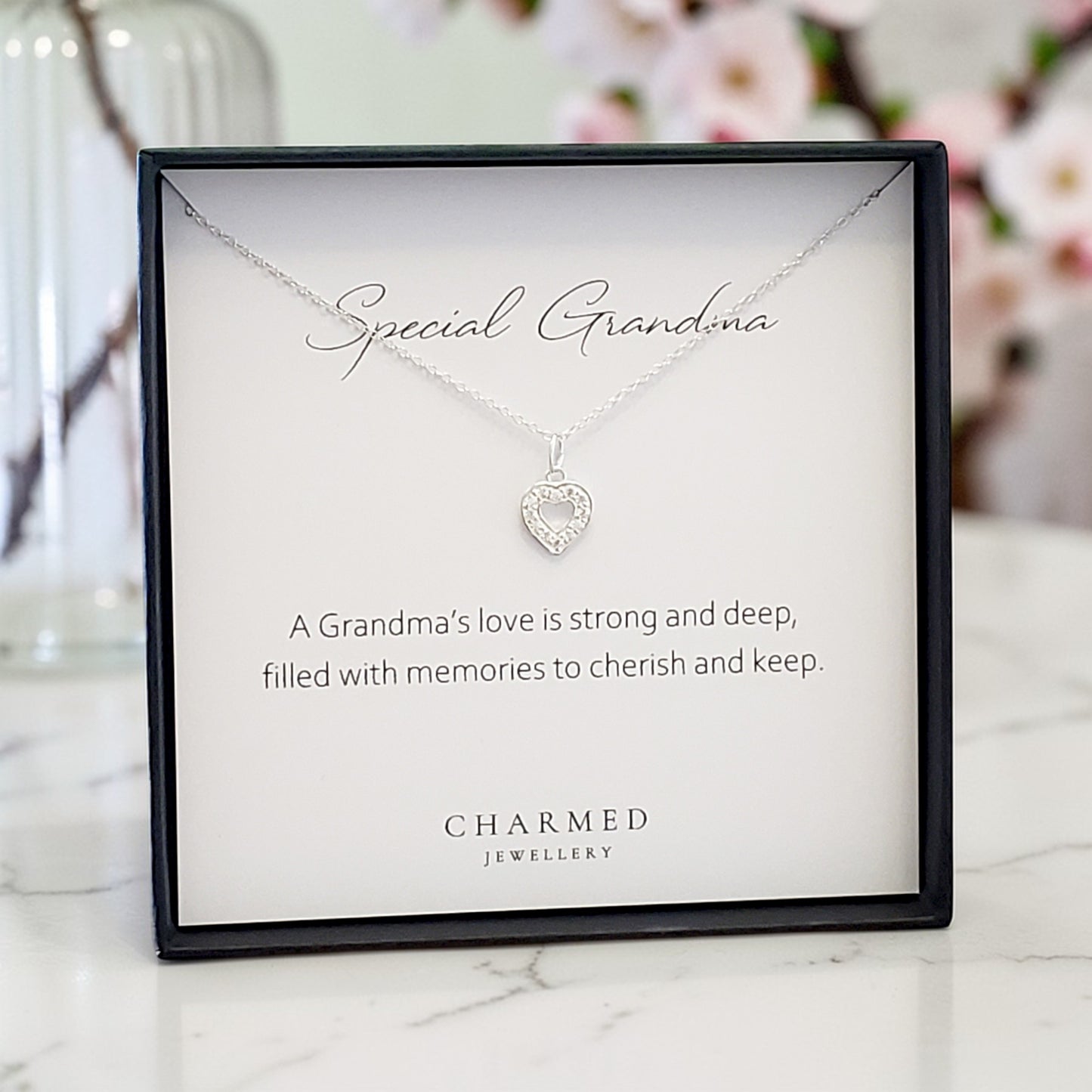 Special Grandma CZ Heart Necklace | Sterling Silver 925 | Personalised Jewellery Gift