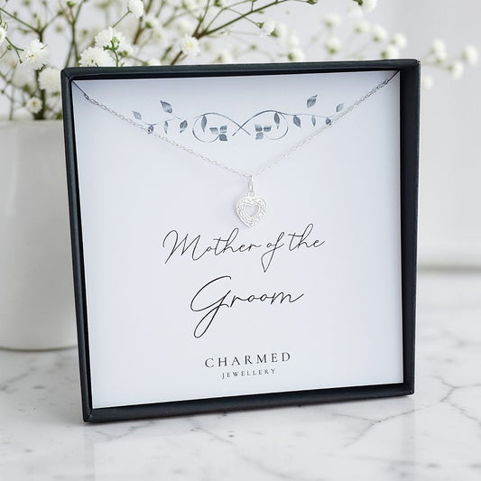 Mother of the Groom Gift | Heart Necklace with Cubic Zirconia in Sterling Silver 925 | Personalised Jewellery