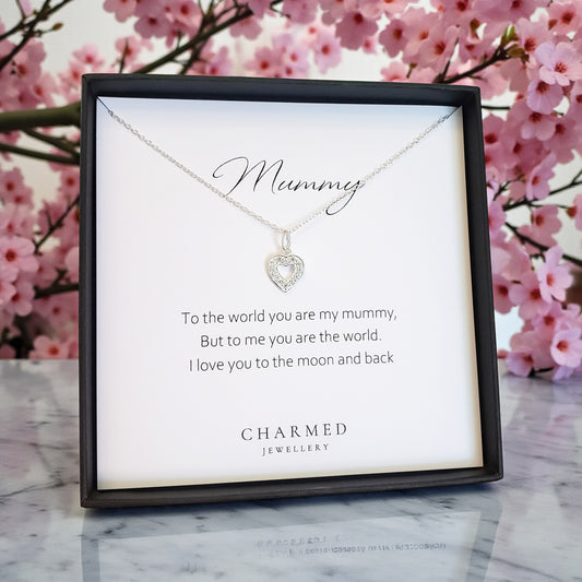 Mummy CZ Open Heart Necklace | Sterling Silver 925 | Personalised Jewellery Gift