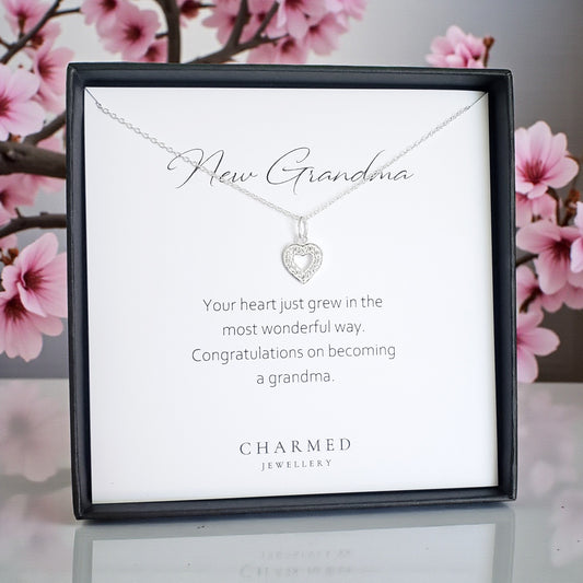 New Grandma CZ Heart Necklace | Sterling Silver 925 | Personalised Jewellery Gift