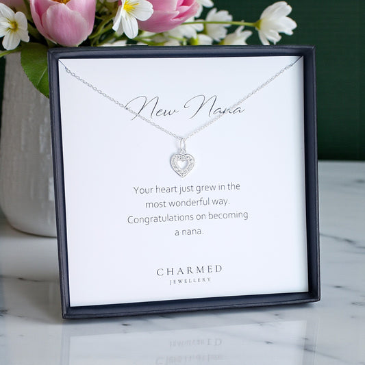 New Nana CZ Heart Necklace | Sterling Silver 925 | Personalised Jewellery Gift
