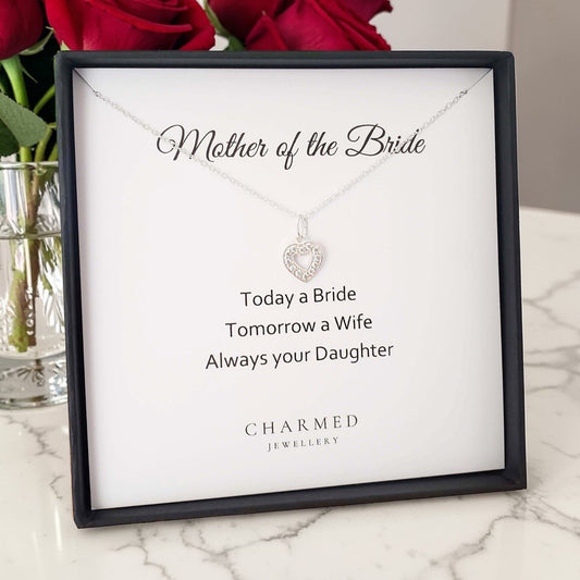 Mother of the Bride CZ Heart Necklace | Sterling Silver 925 | Personalised Jewellery Gift