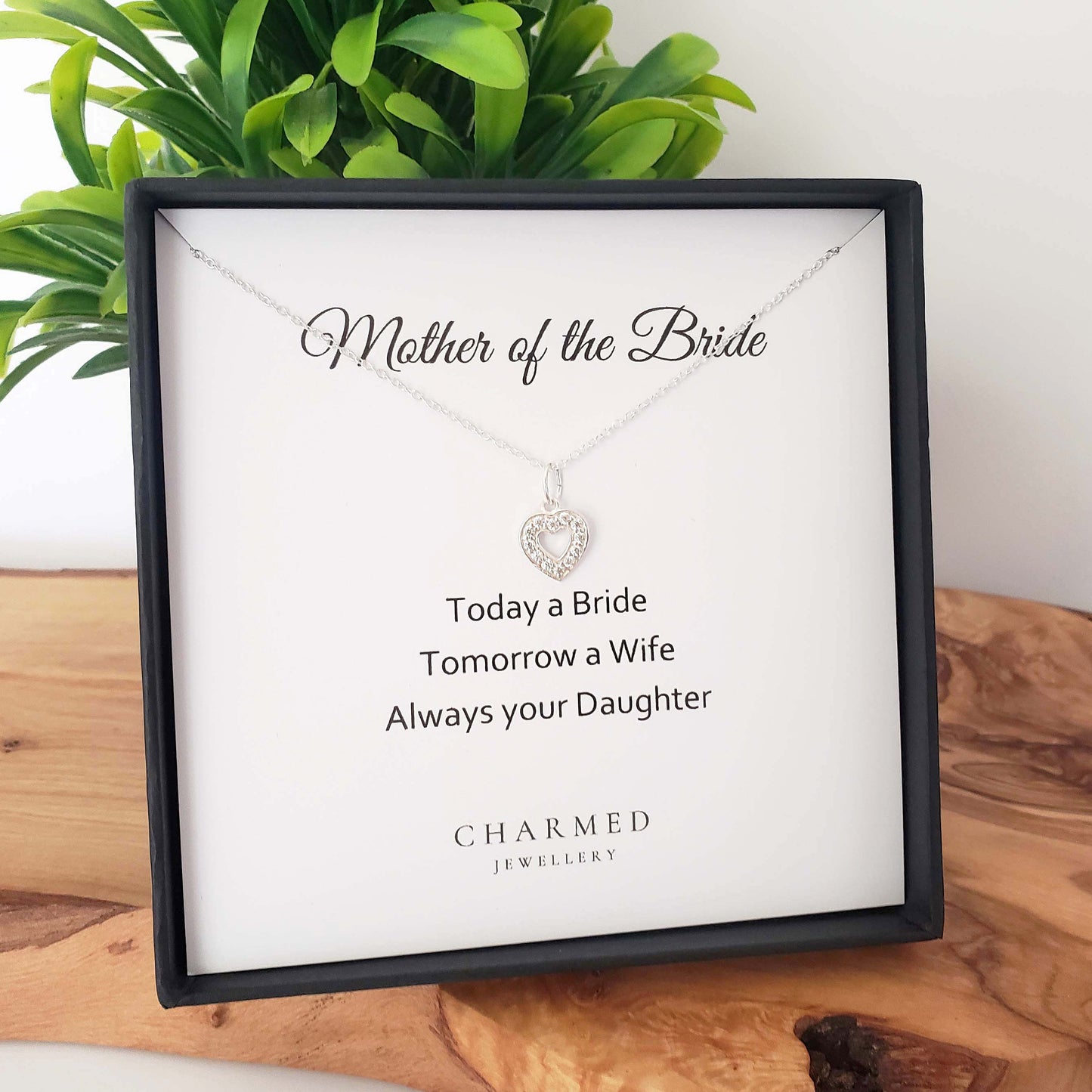 Mother of the Bride Heart Necklace with Cubic Zirconia – Sterling Silver 925 | Personalised Jewellery Gift