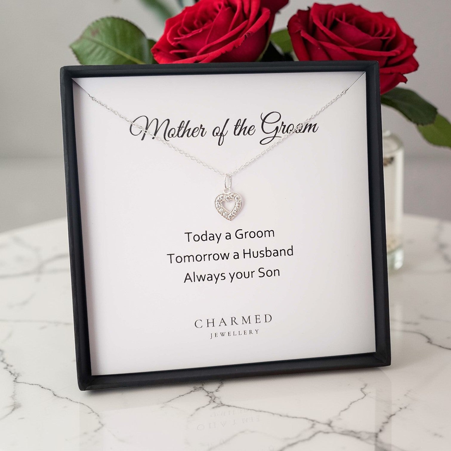 Mother of the Groom CZ Heart Necklace | Sterling Silver 925 | Personalised Jewellery Gift