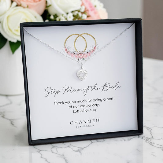 Step Mum of the Bride Gift | Heart Necklace with Cubic Zirconia 925 Sterling Silver | Personalised Jewellery