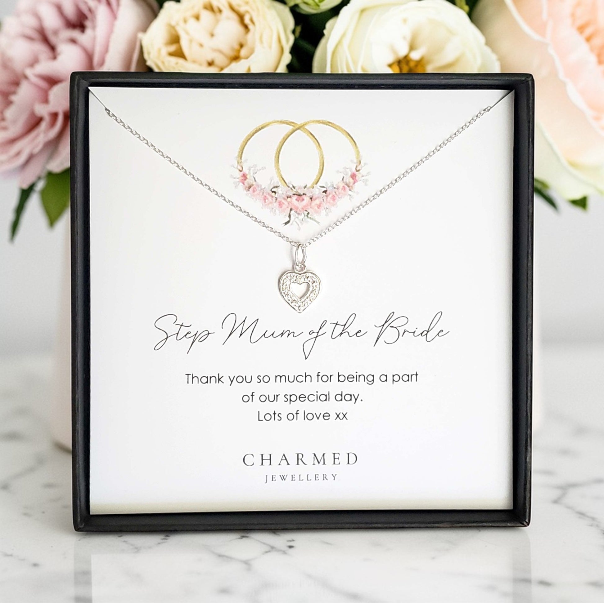 Step Mum of the Bride Gift | Heart Necklace with Cubic Zirconia 925 Sterling Silver | Personalised Jewellery 