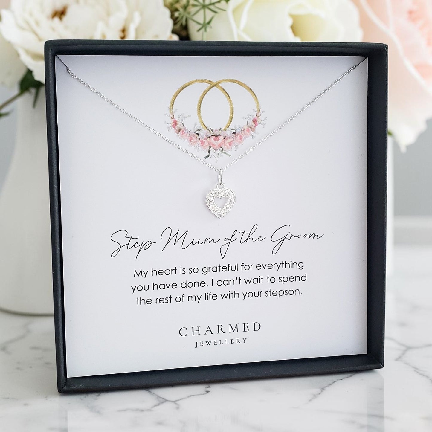 Step Mum of the Groom Gift | CZ Heart Necklace 925 Sterling Silver | Personalised Jewellery Gift