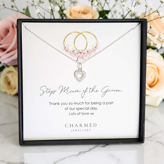 Step Mum of the Groom Gift | CZ Heart Necklace 925 Sterling Silver | Personalised Jewellery Gift