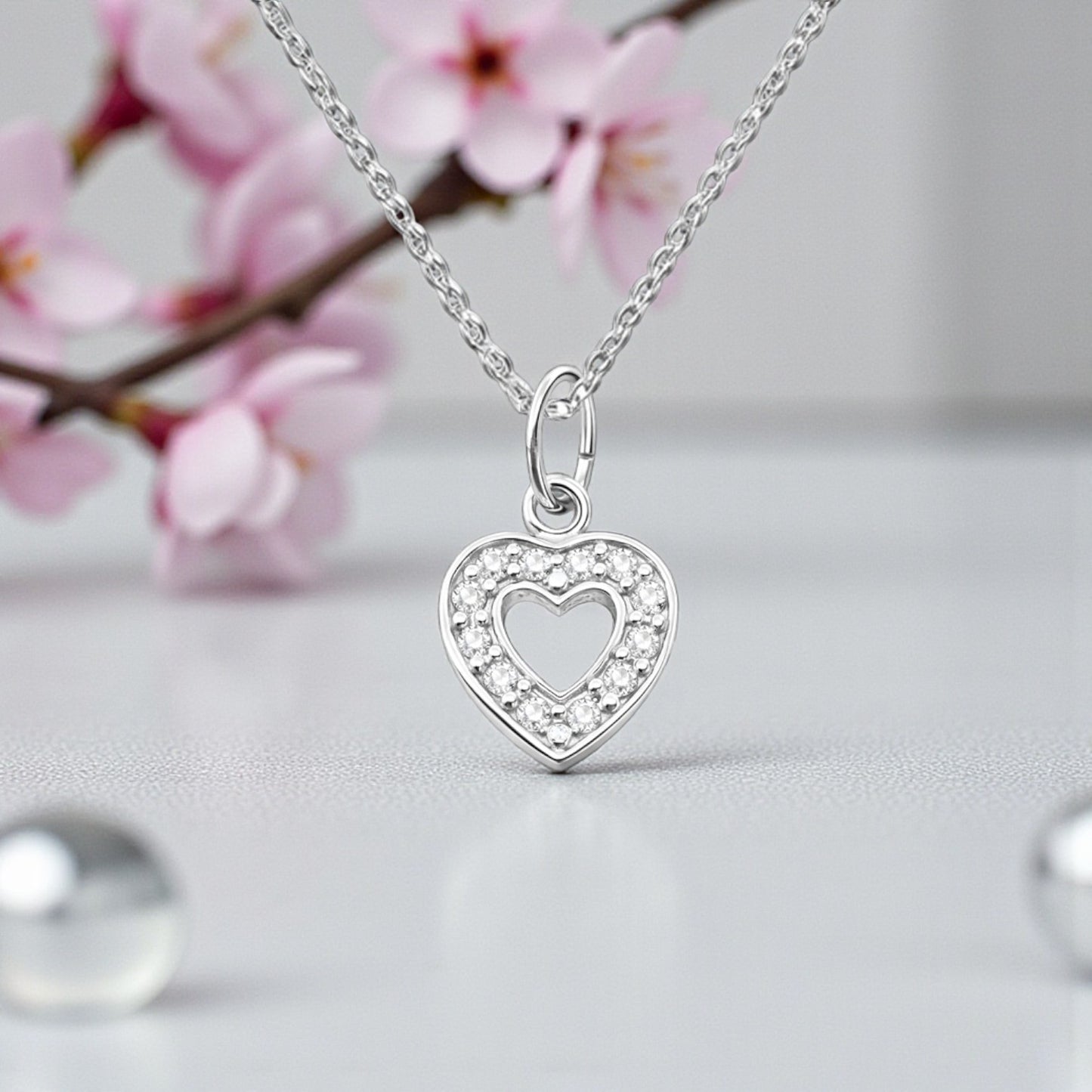 CZ Heart Necklace in Sterling Silver 925 | Personalised Jewellery Gift