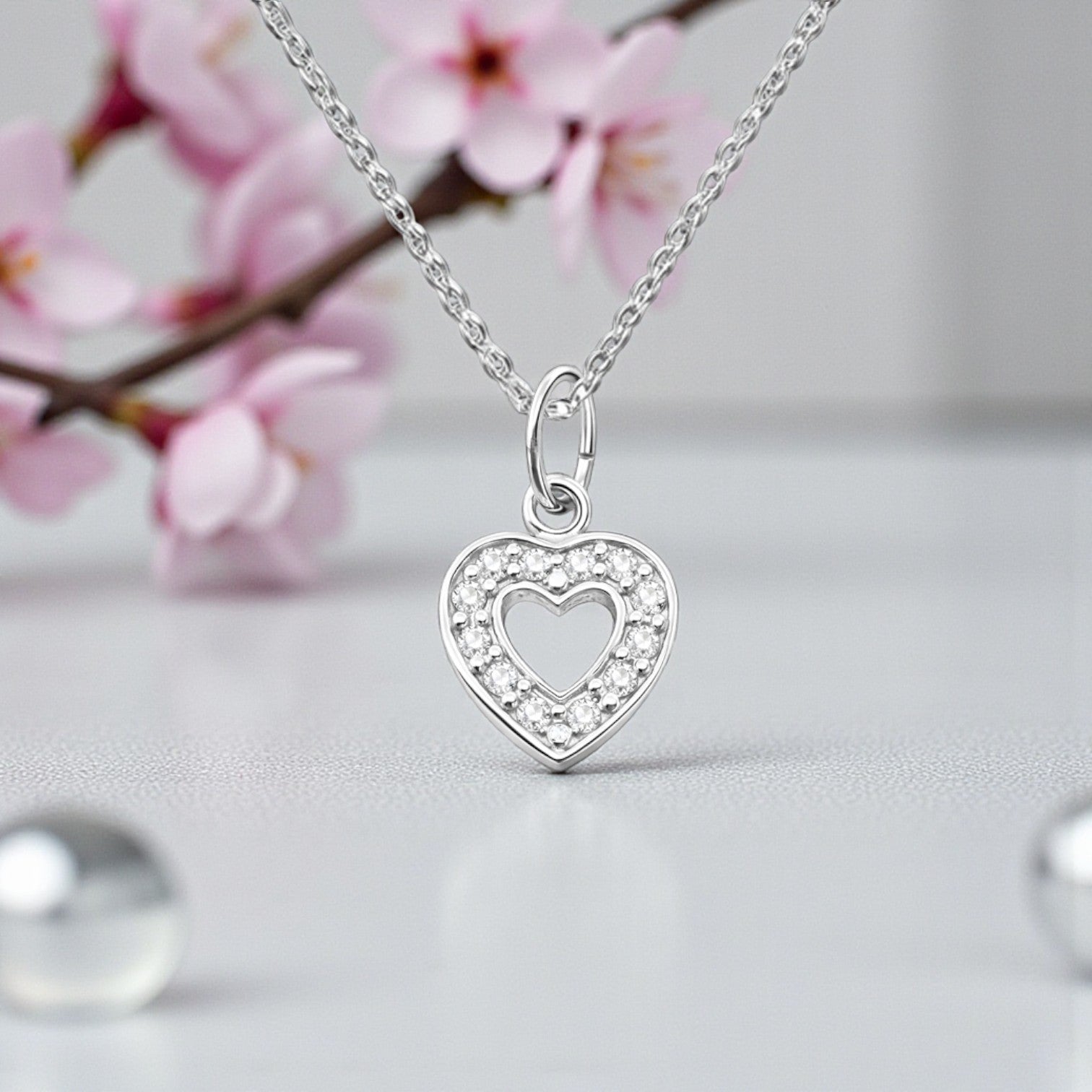 CZ Heart Necklace in Sterling Silver 925 | Personalised Jewellery Gift