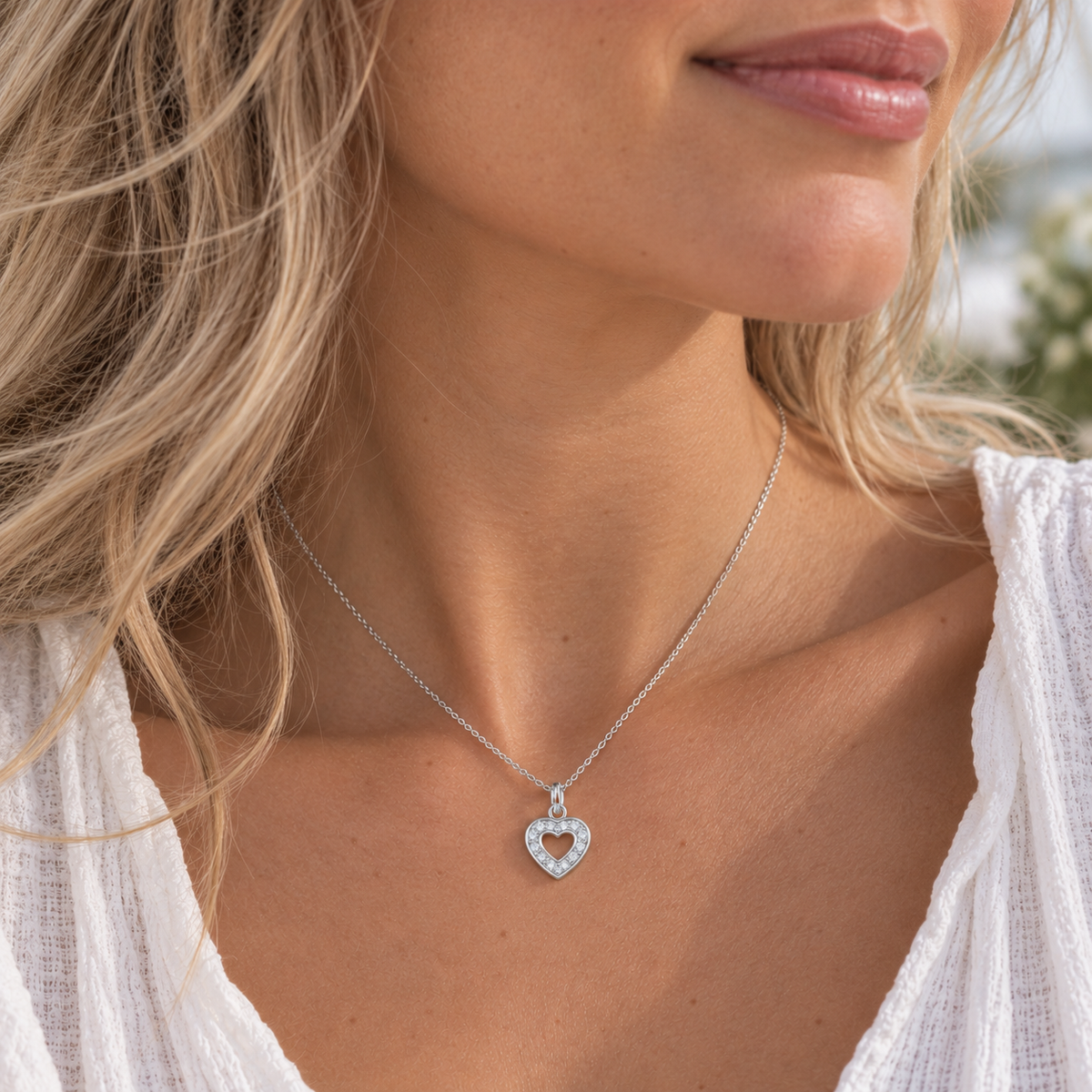 Sterling Silver Cubic Zirconia Heart Necklace – gift for her