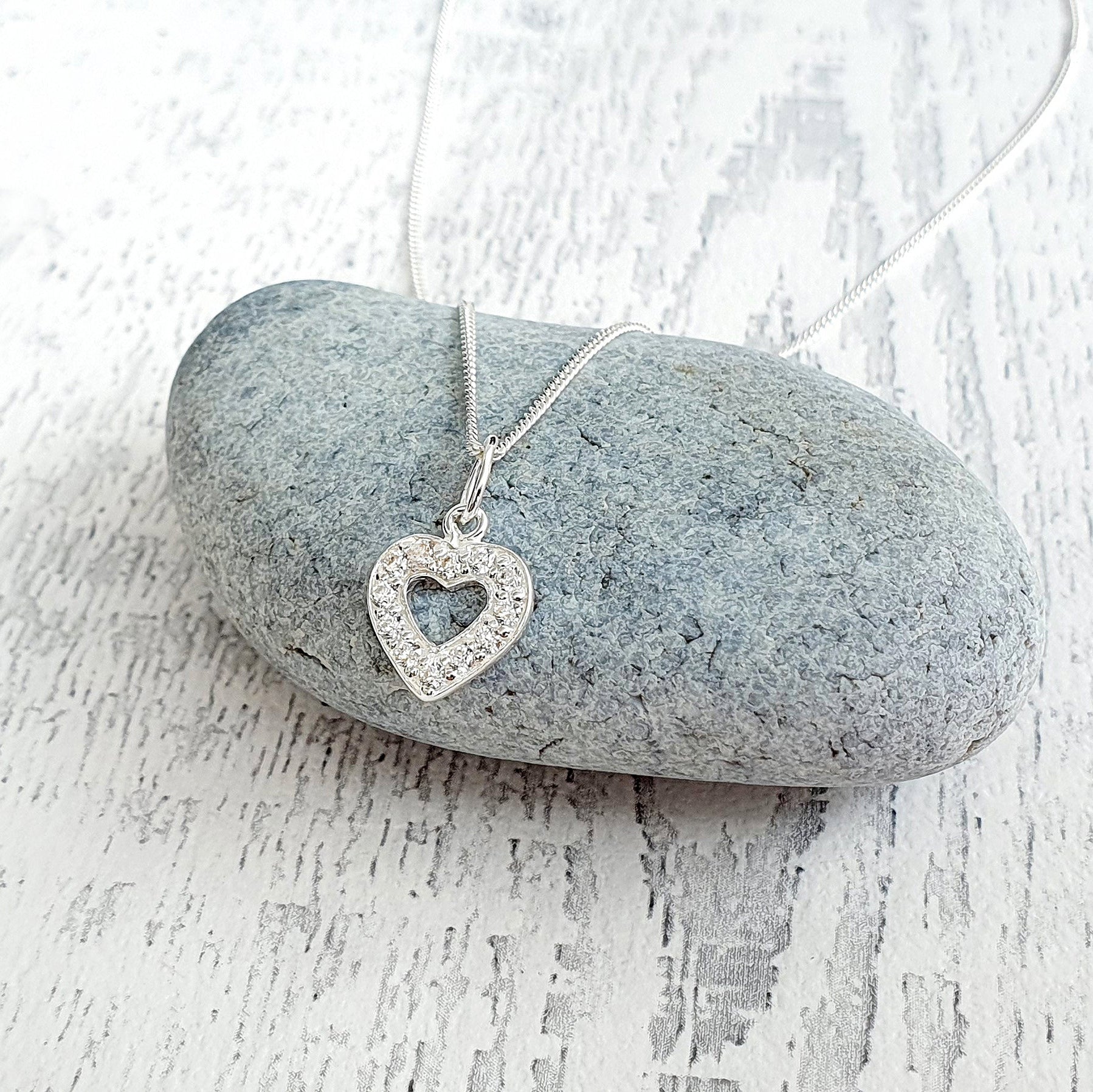 Sister-in-Law CZ Heart Necklace in Sterling Silver 925 | Personalised Jewellery Gift
