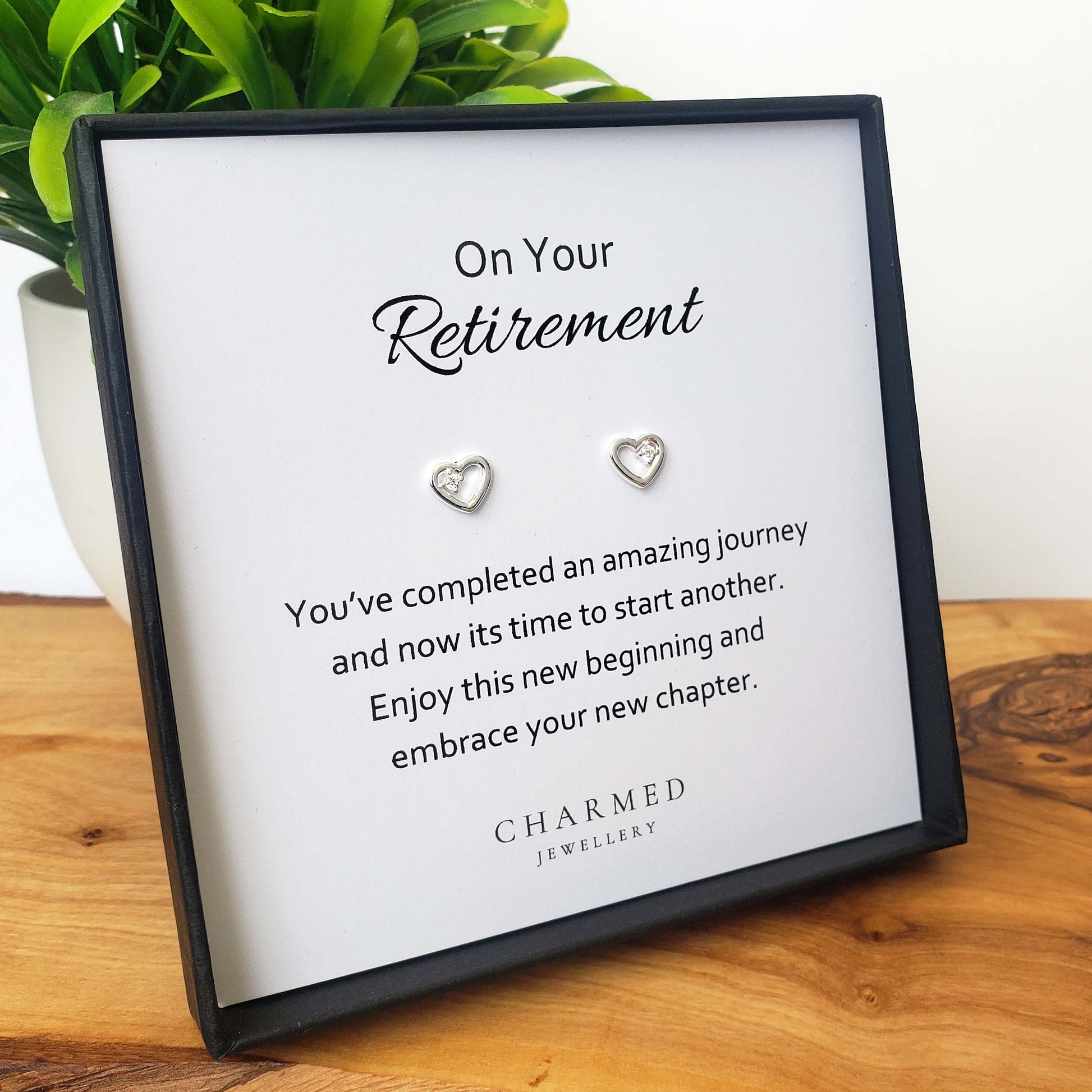 Retirement Gift, CZ Heart Stud Earrings Sterling Silver 925 | Personalised Jewellery Gift