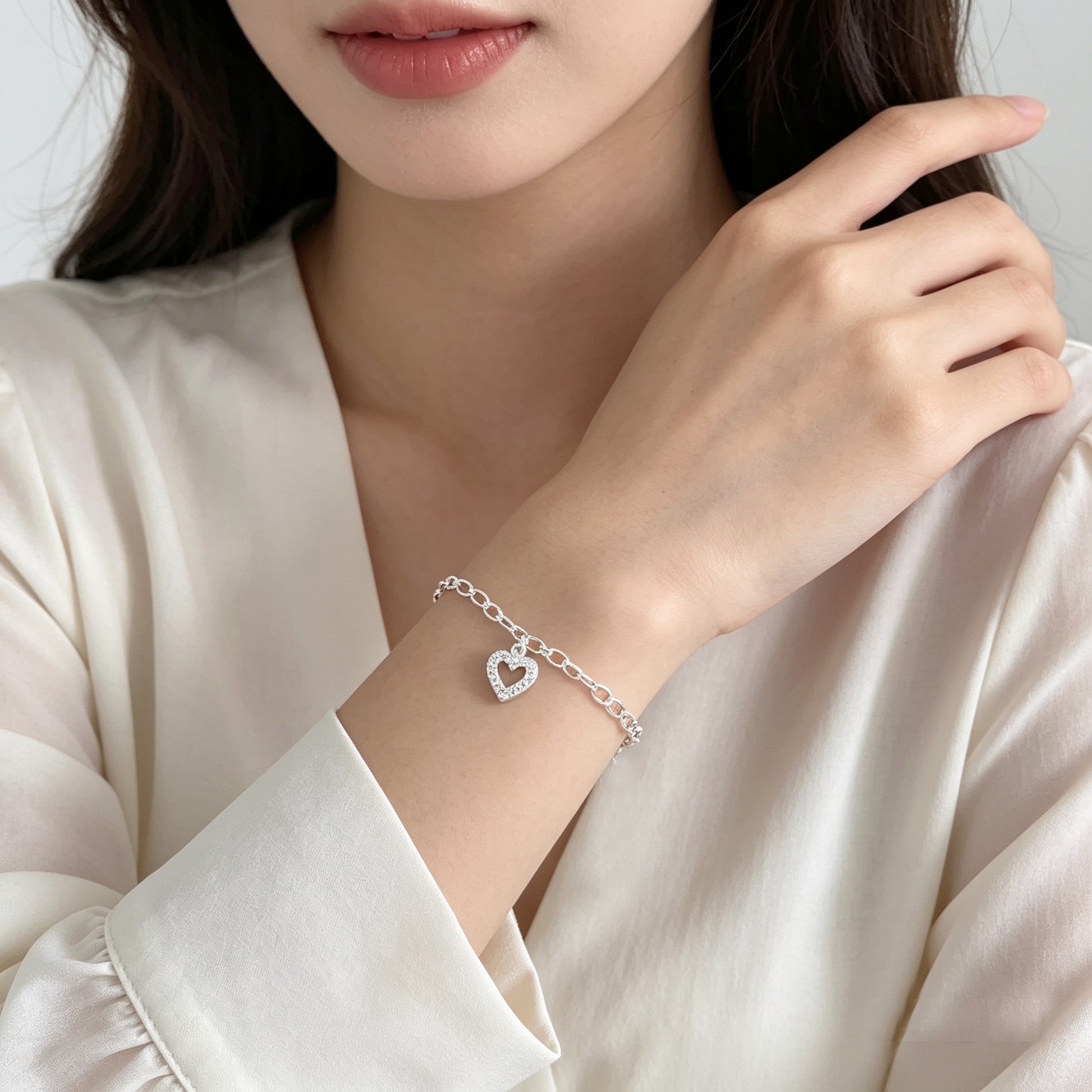 CZ Open Heart Bracelet | Sterling Silver 925 | Personalised Jewellery Gift