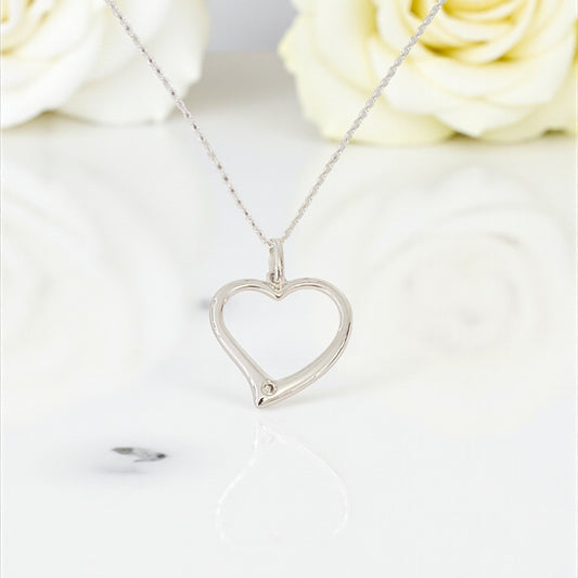 Offset Open Heart Necklace | Cubic Zirconia Pendant | 925 Sterling Silver