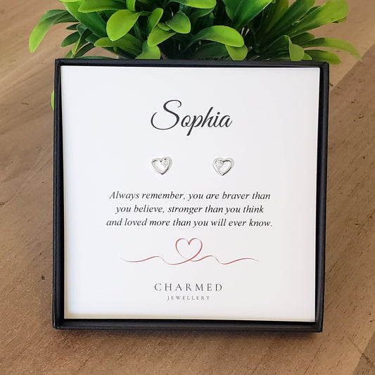 CZ Heart Stud Earrings in Sterling Silver 925 | Personalised Jewellery Gift