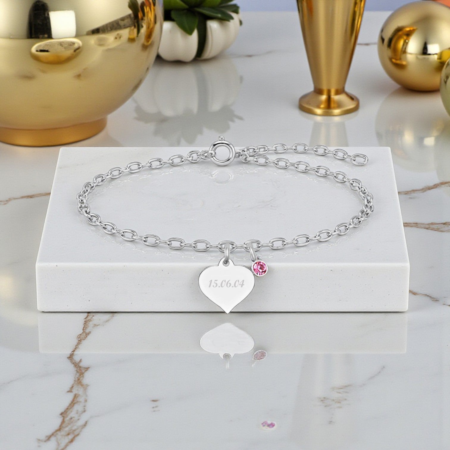 Mother of the Groom date Engraved Bracelet with Birthstone – Sterling Silver 925 | Personalised Jewellery Gift