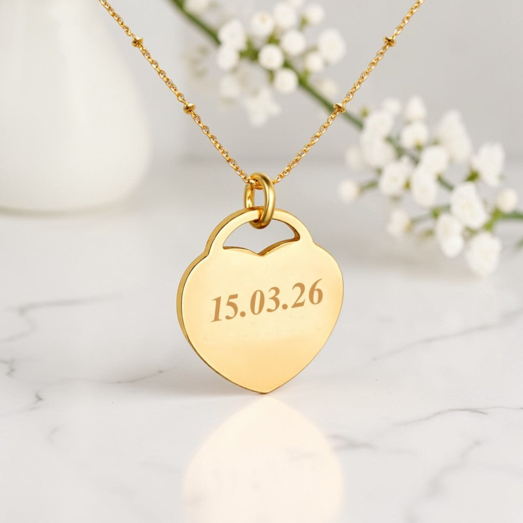 Engraved Name Heart Necklace | 14ct Gold Stainless Steel | Personalised Jewellery