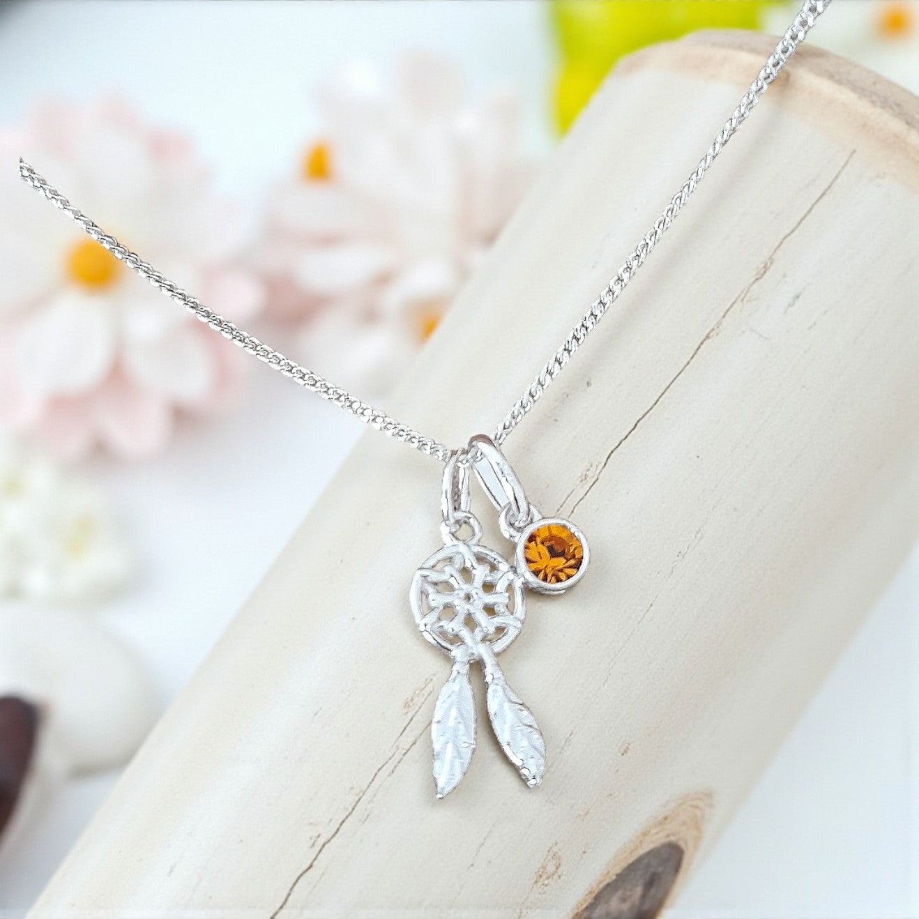 Dreamcatcher with Birthstone Necklace | Sterling Silver 925 Personalised Jewellery