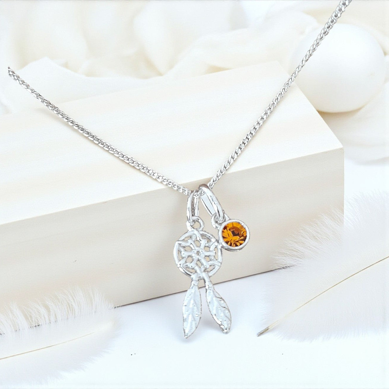 Dreamcatcher with Birthstone Necklace | Sterling Silver 925 Personalised Jewellery