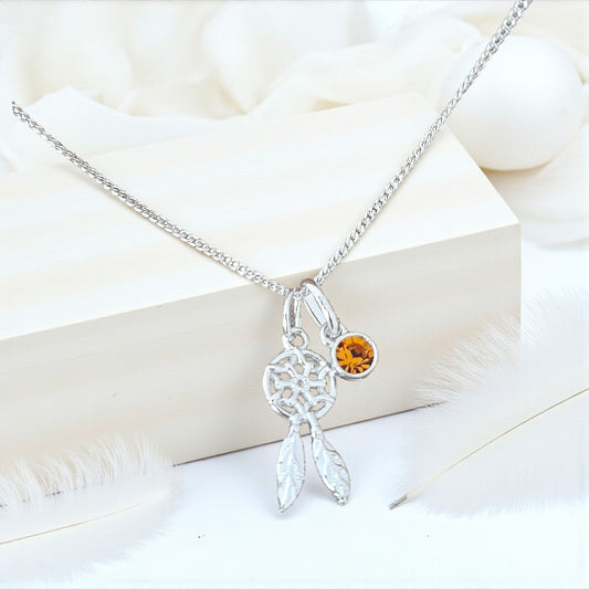 Dreamcatcher with Birthstone Necklace | Sterling Silver 925 Personalised Jewellery