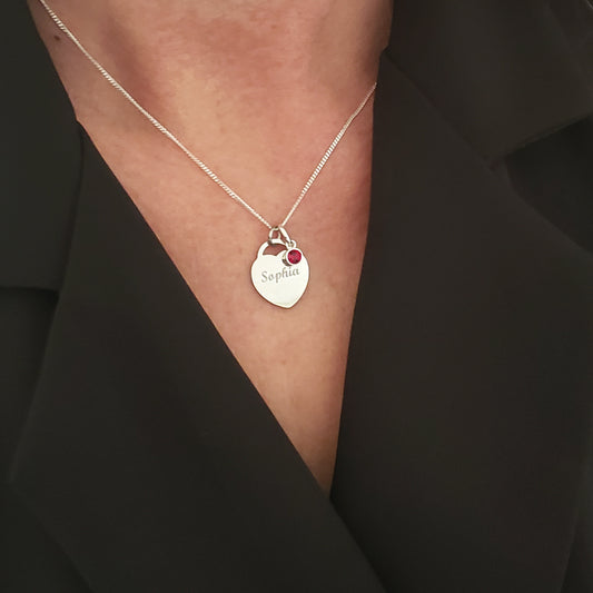 Engraved Name Heart Necklace | Sterling Silver 925 | Personalised Jewellery