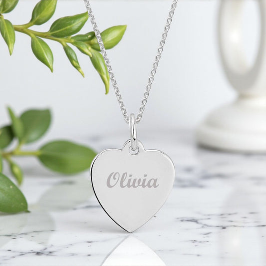 Engraved Name Heart Necklace | Sterling Silver 925 | Personalised Jewellery