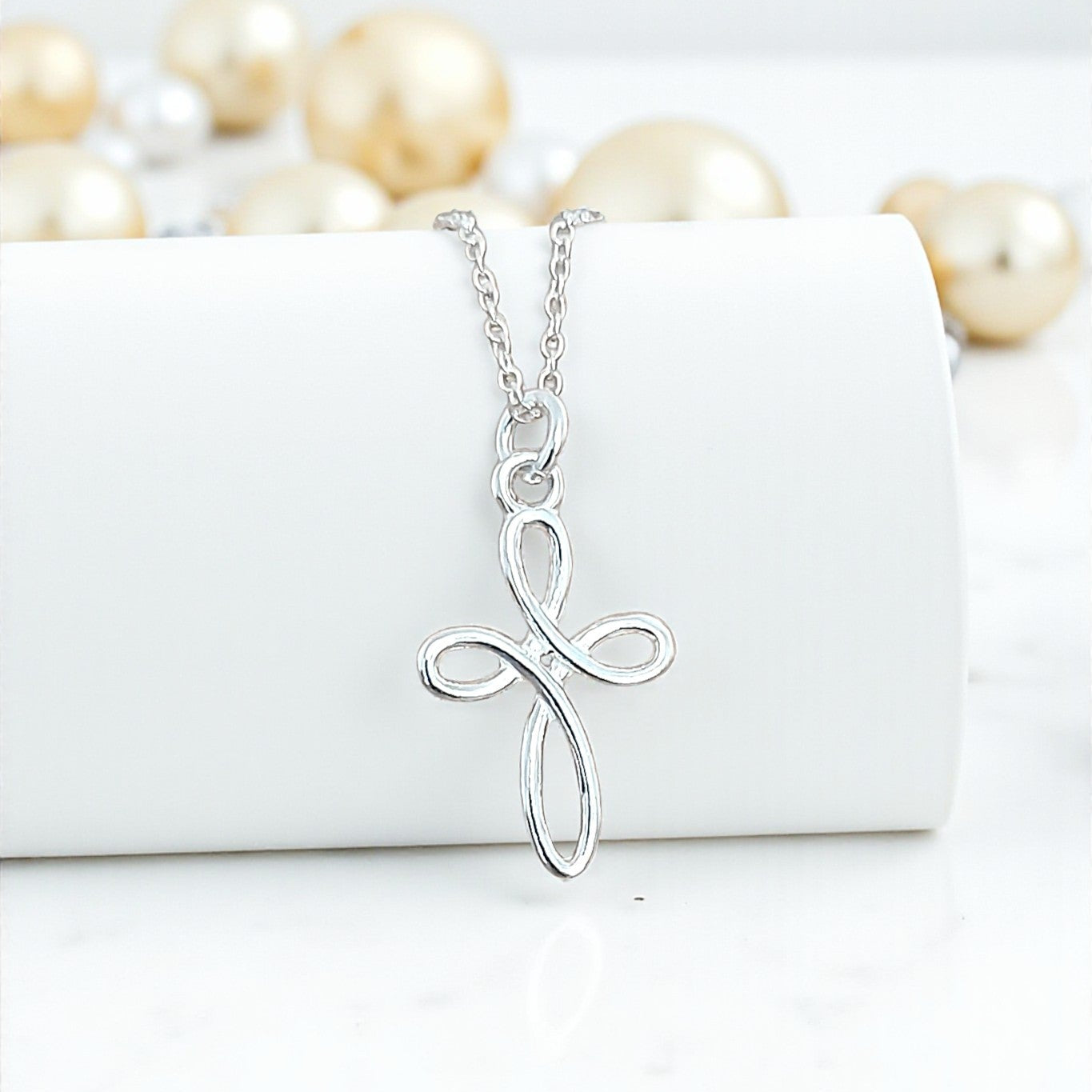Christening Eternity Cross Necklace in Sterling Silver 925 | Personalised Jewellery Gift