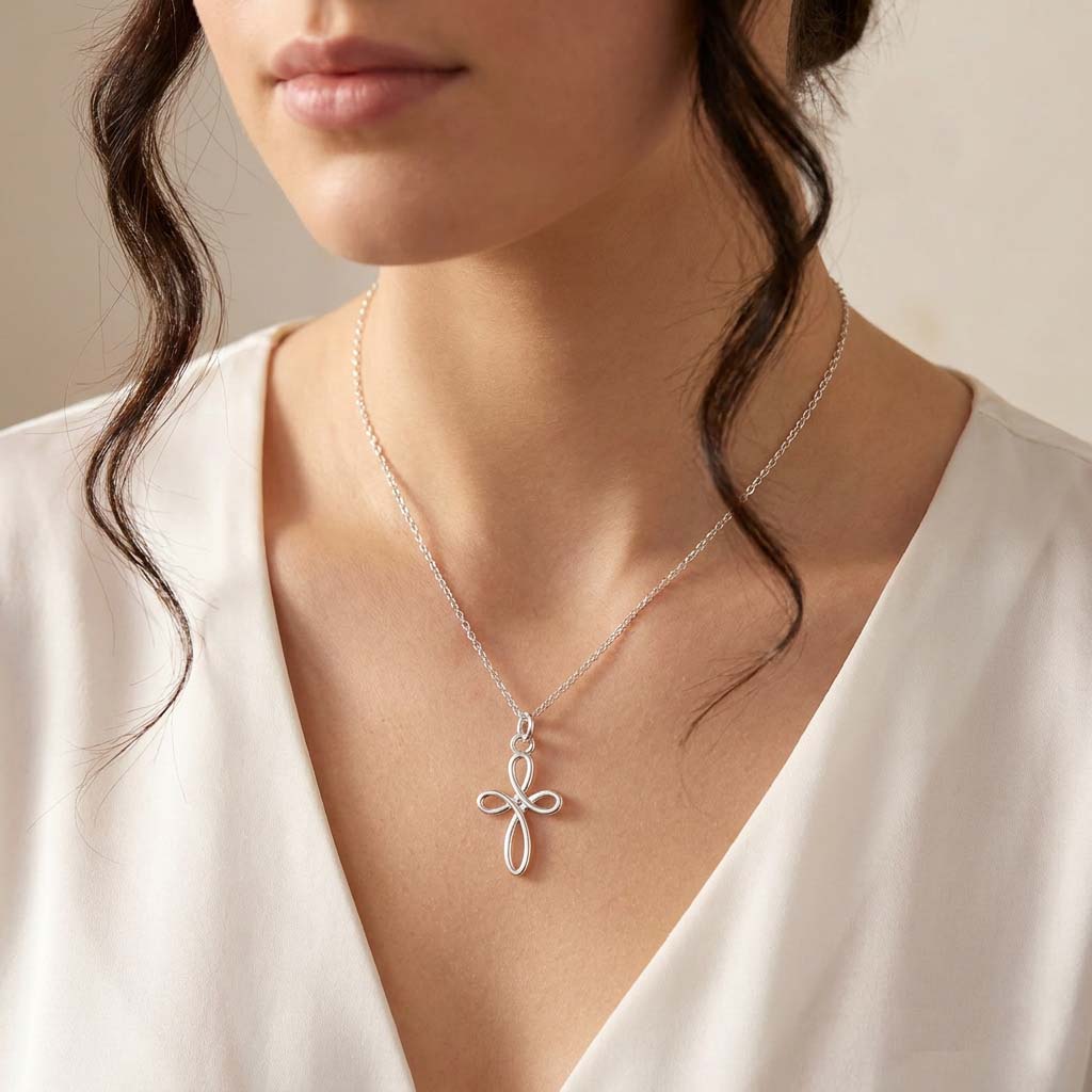 First Holy Communion Gift | Eternity Cross Necklace in Sterling Silver 925
