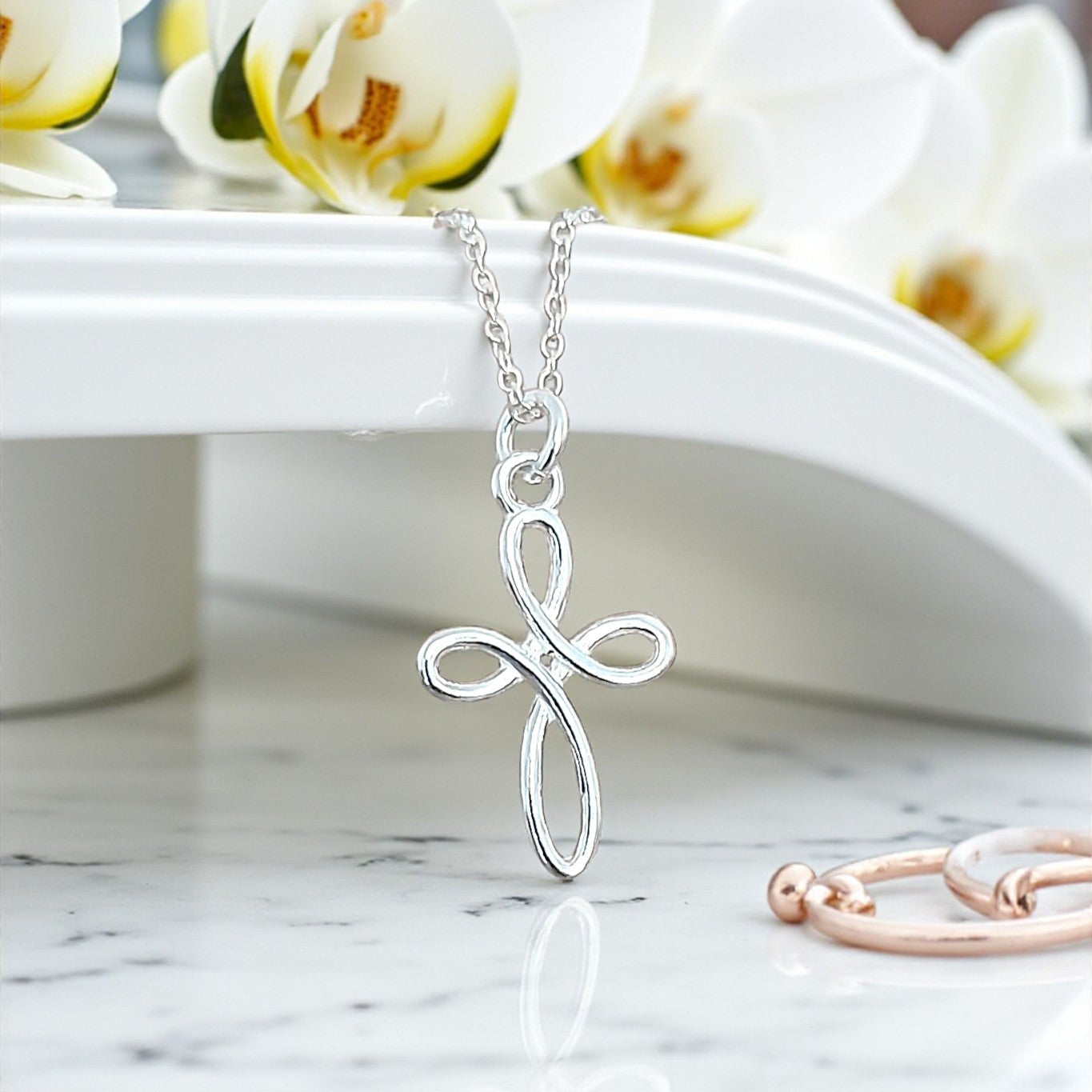 Christening Eternity Cross Necklace in Sterling Silver 925 | Personalised Jewellery Gift
